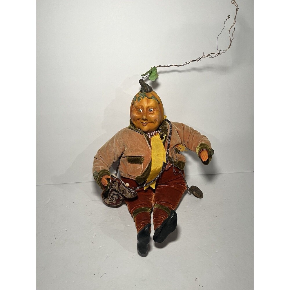 Vtg Whimsical Winward Pumpkin Head Fall Halloween Steampunk Sitter Decor Figure
